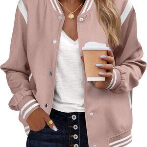 Bomber Jacket Women Varsity Casual Button Down Lightweight 2025 Fall Fashion Sho
